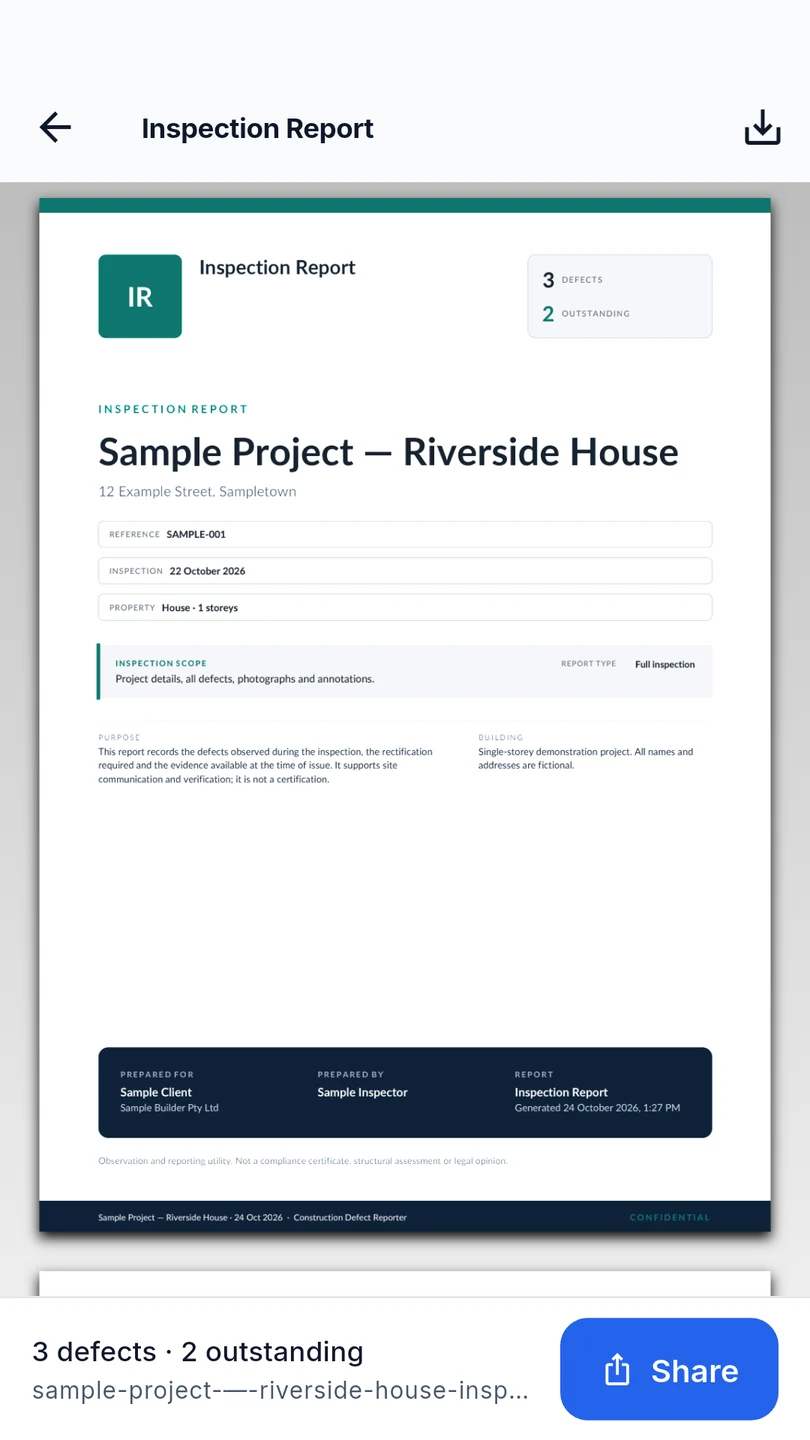 Branded inspection report preview